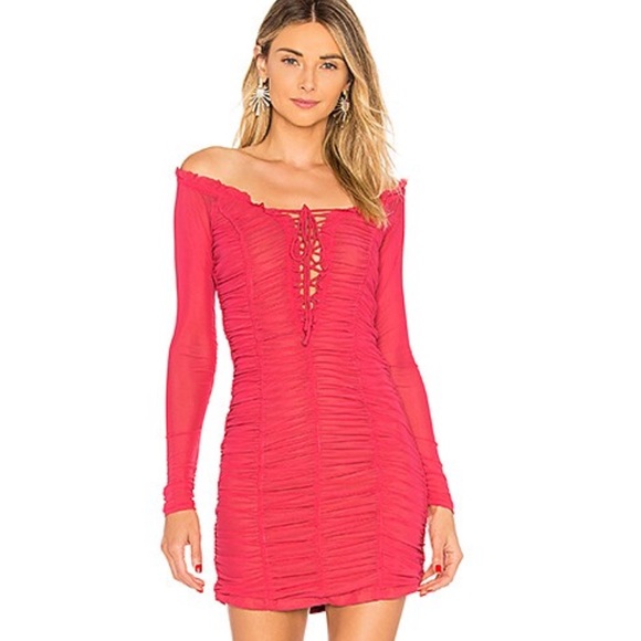 MAJORELLE Dresses & Skirts - Majorelle darling hot pink barbiecore ruched Elegant pink coral Dress XS